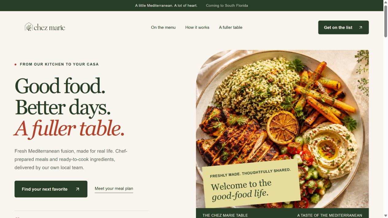 Chez Marie Mediterranean meal service website
